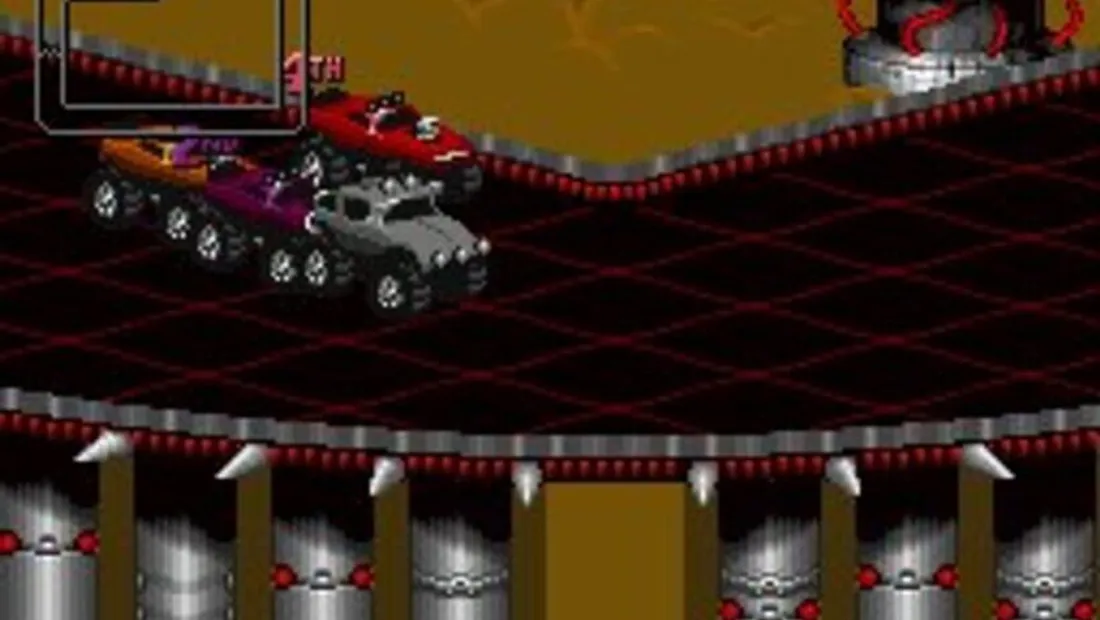 Cena de gameplay de Rock n' Roll Racing