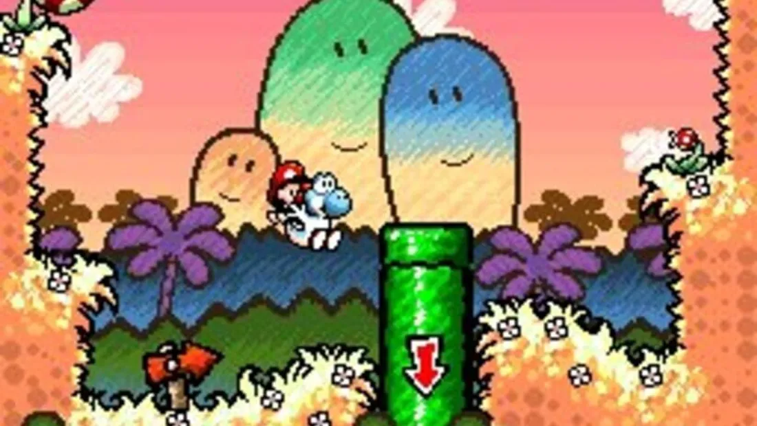 Cena de gameplay de Super Mario World 2: Yoshi's Island